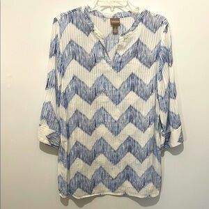Chico's Blue and White Coastal Women's Top Cover Size 2 / Large